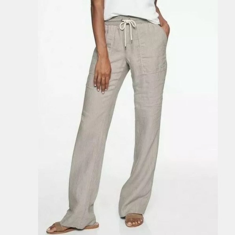 Athleta Bali Linen Mid Rise Trouser Pants | Size 0